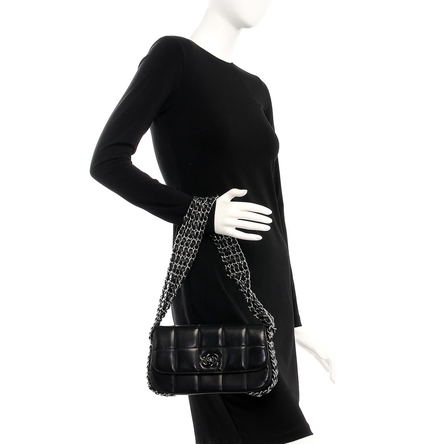 Chocolate Bar Quilted Lambskin 5 Chain Flap Black