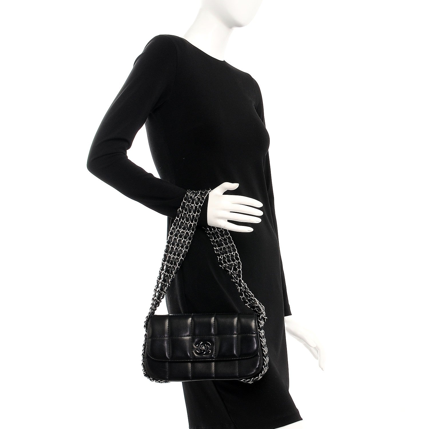 Chanel Chocolate Bar Quilted Lambskin 5 Chain Flap Black 2 of 8