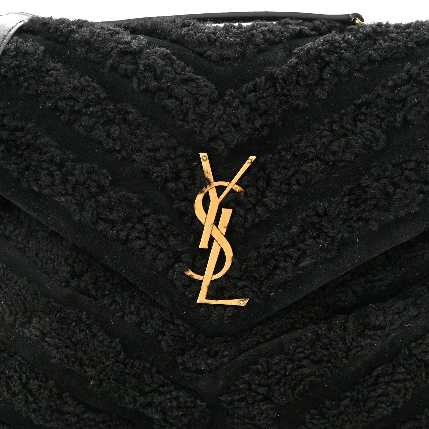 Shearling Y Quilted Monogram Medium Loulou Chain Satchel Black