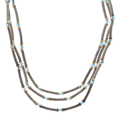 David Yurman Sterling Silver 14K Yellow Gold Blue Topaz Hampton Cable 3 Strand Necklace 1 of 5