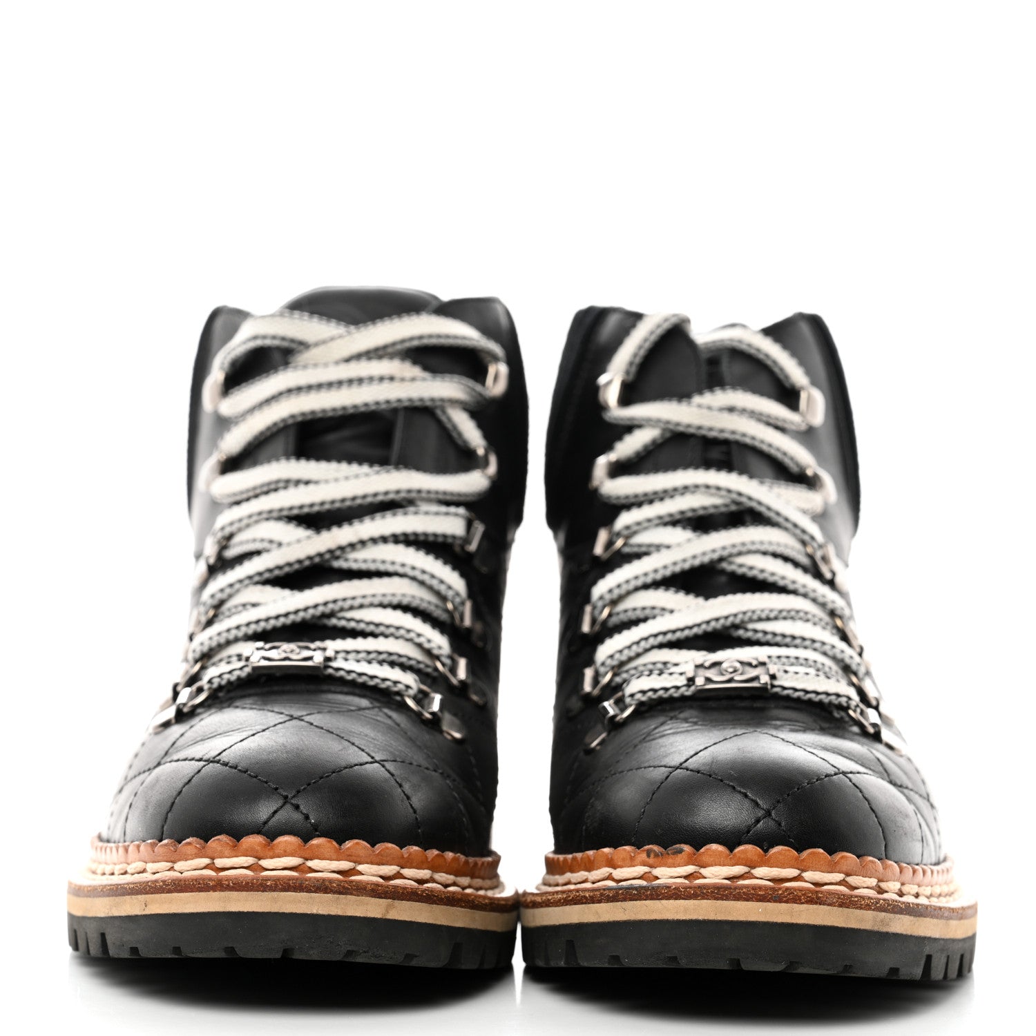 Chanel Calfskin Lace Up Combat Boots 38 Black 2 of 9