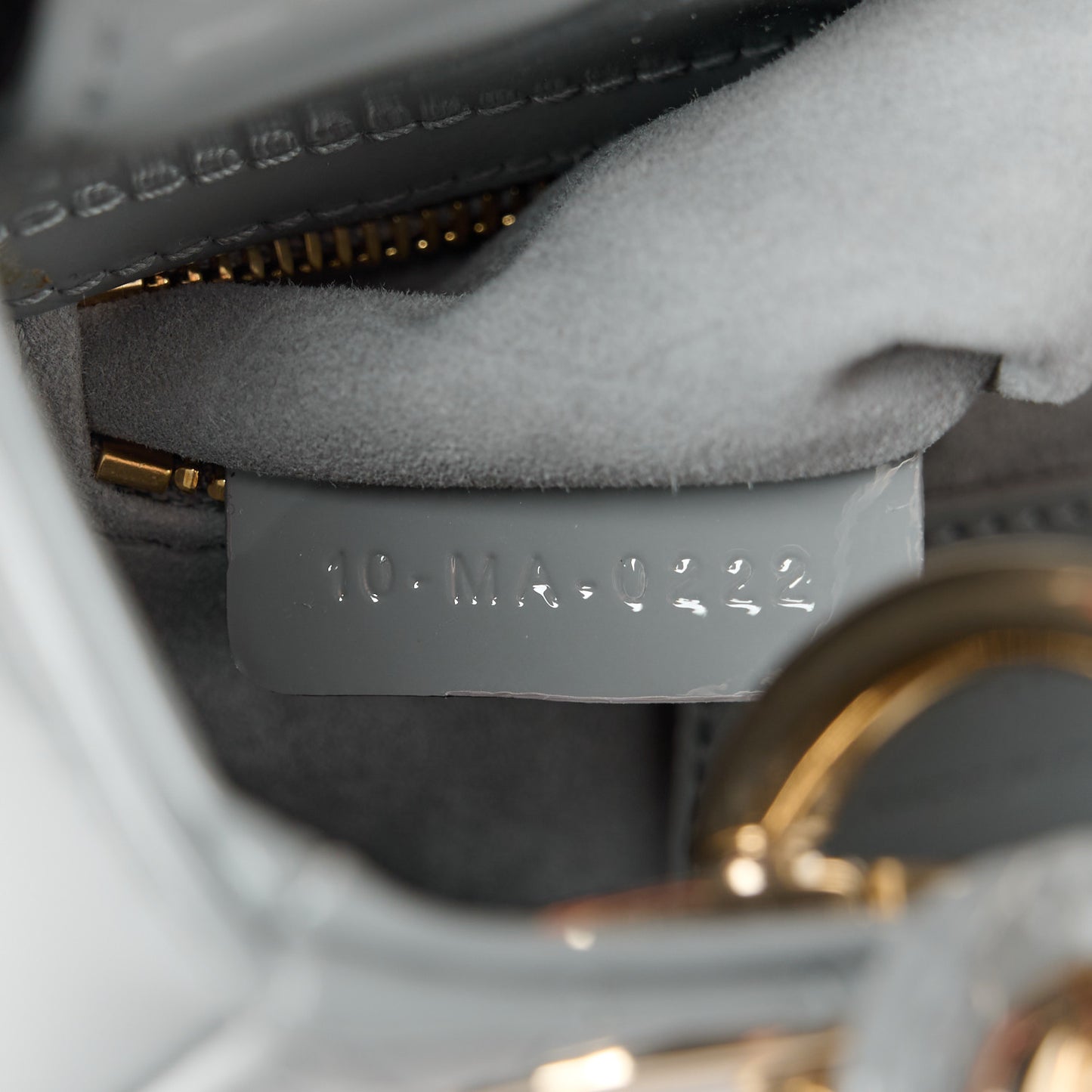 Patent Cannage Mini Lady Dior Grey Stone