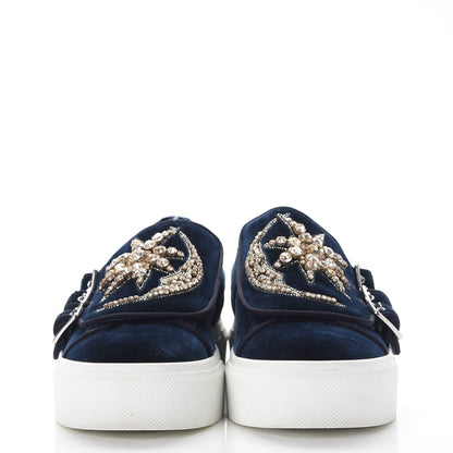 Alexander McQueen Velvet Crystal Moon Embellished Stars Buckles Platform Sneakers 40 Blue 2 of 17