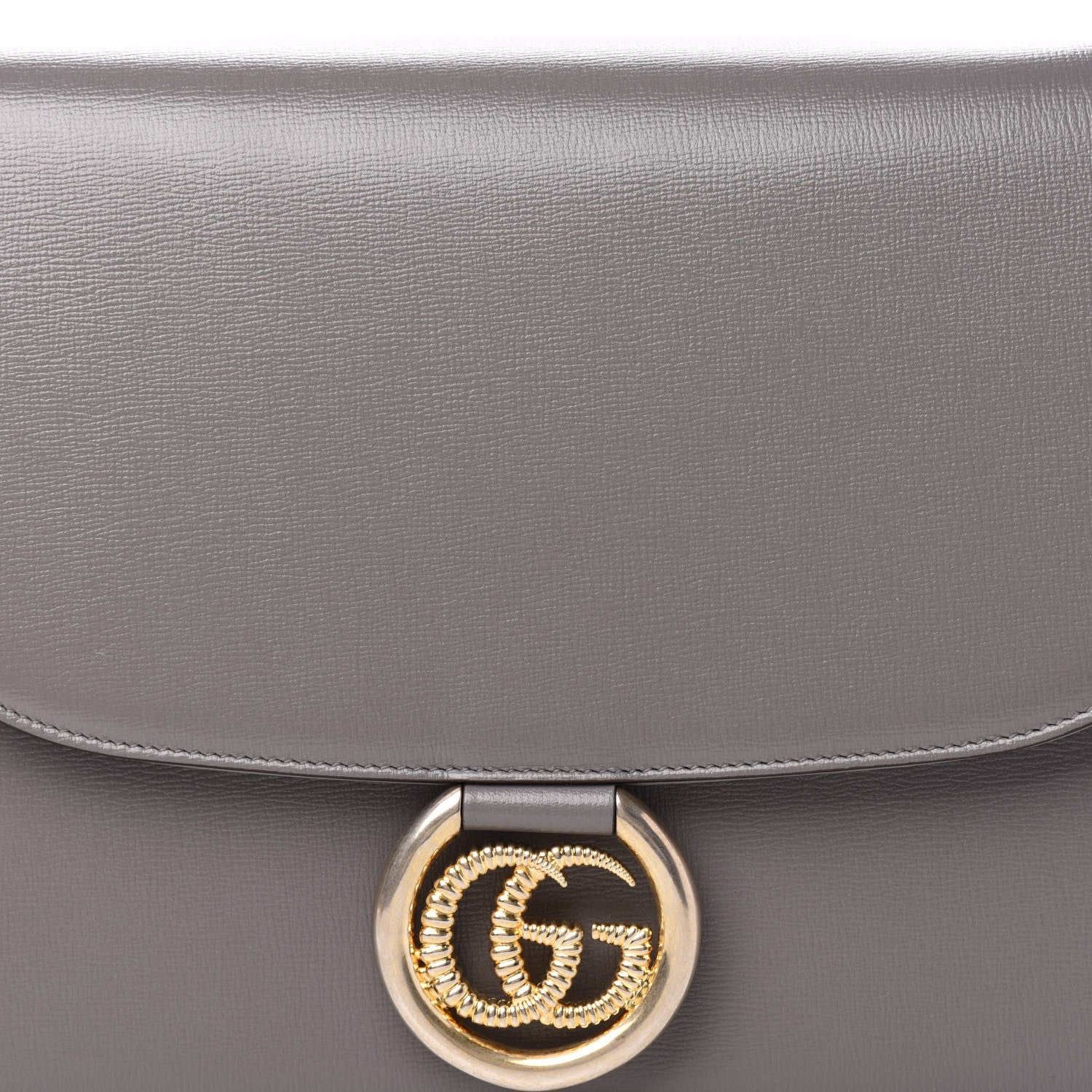 Gucci Textured Calfskin Silk Scarf Medium Torchon GG Ring Shoulder Bag Grey 11 of 11