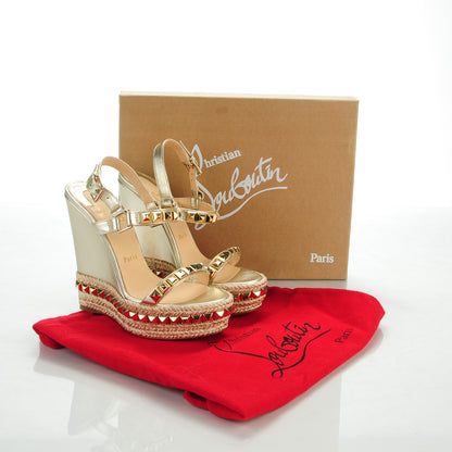 Christian Louboutin Nappa Silk Cataclou 140 Wedge Sandals 37 Sahara Light Gold 8 of 8