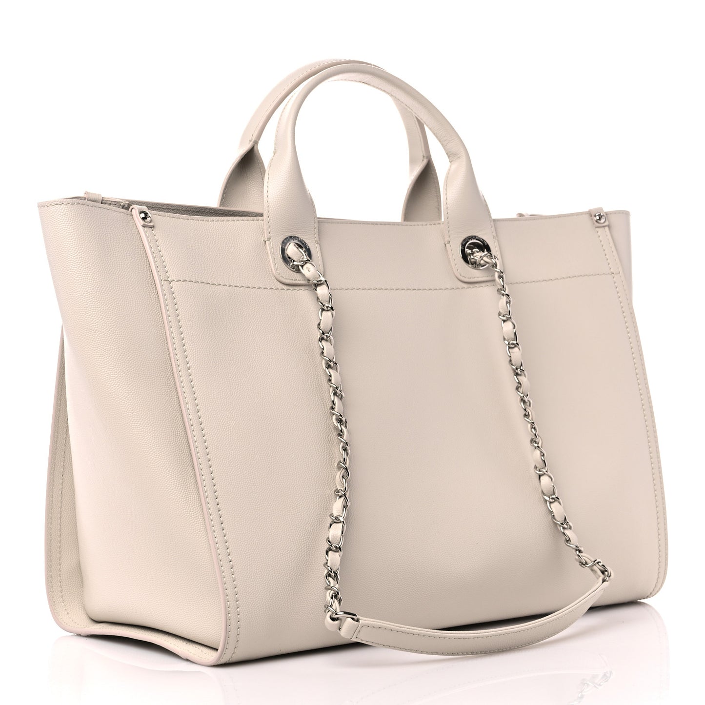 Caviar Medium Studded Deauville Tote Ivory