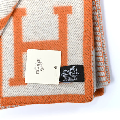 Hermes Wool Cashmere Signature Classic Avalon Blanket Ecru Potiron 3 of 3