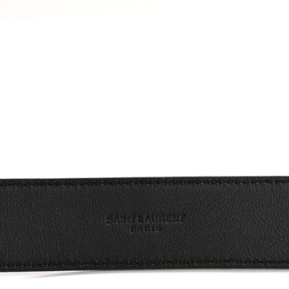 Saint Laurent Calfskin Crocodile Embossed Monogram Square Buckle Belt Black 5 of 7