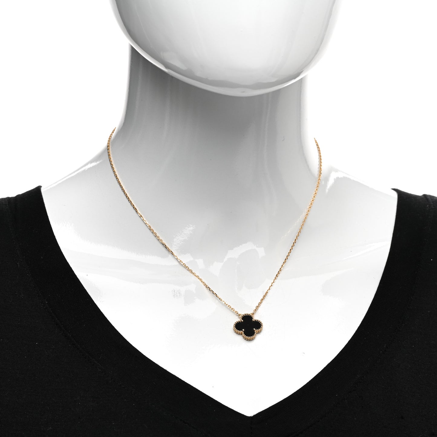 18K Yellow Gold Black Onyx Vintage Alhambra Pendant Necklace