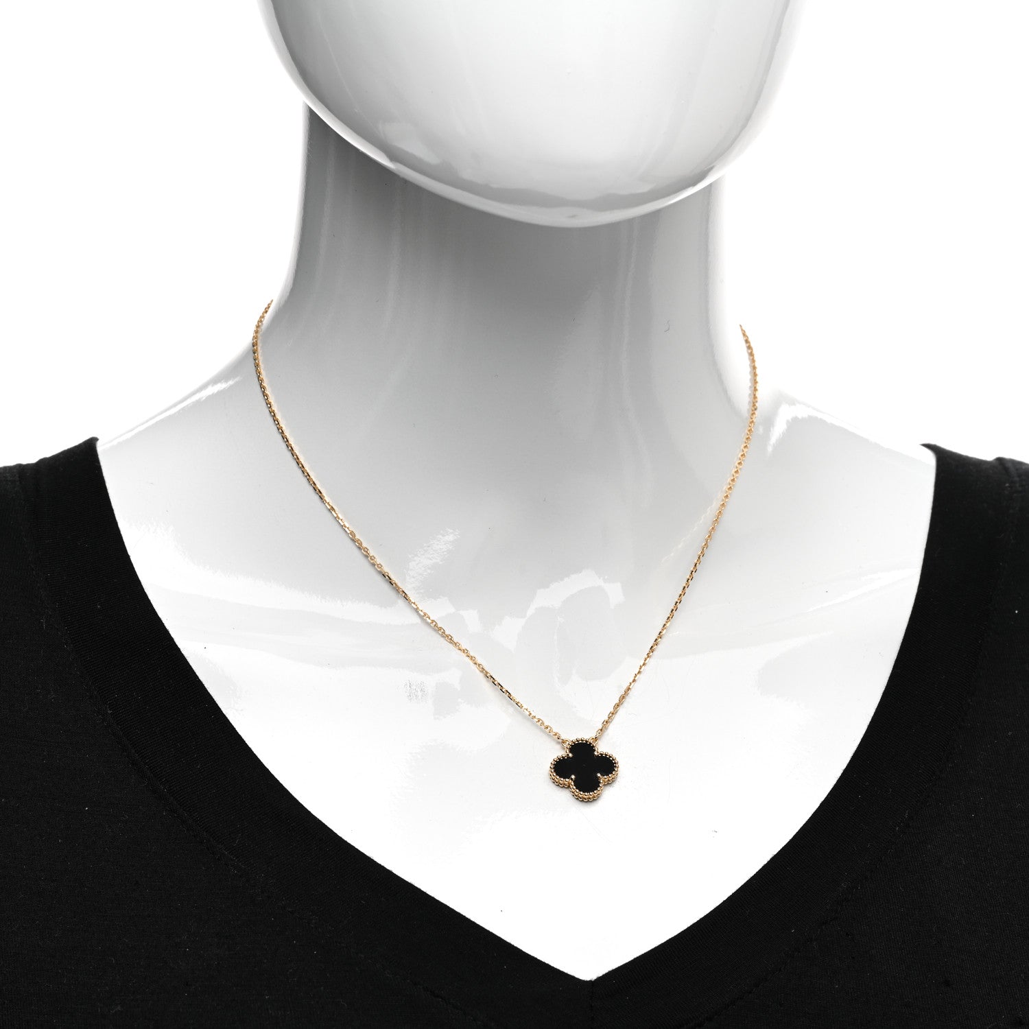 Van Cleef & Arpels 18K Yellow Gold Black Onyx Vintage Alhambra Pendant Necklace 2 of 6
