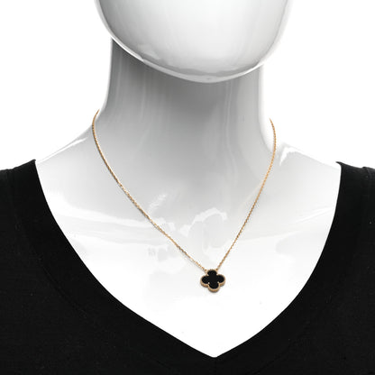 Van Cleef & Arpels 18K Yellow Gold Black Onyx Vintage Alhambra Pendant Necklace 2 of 6