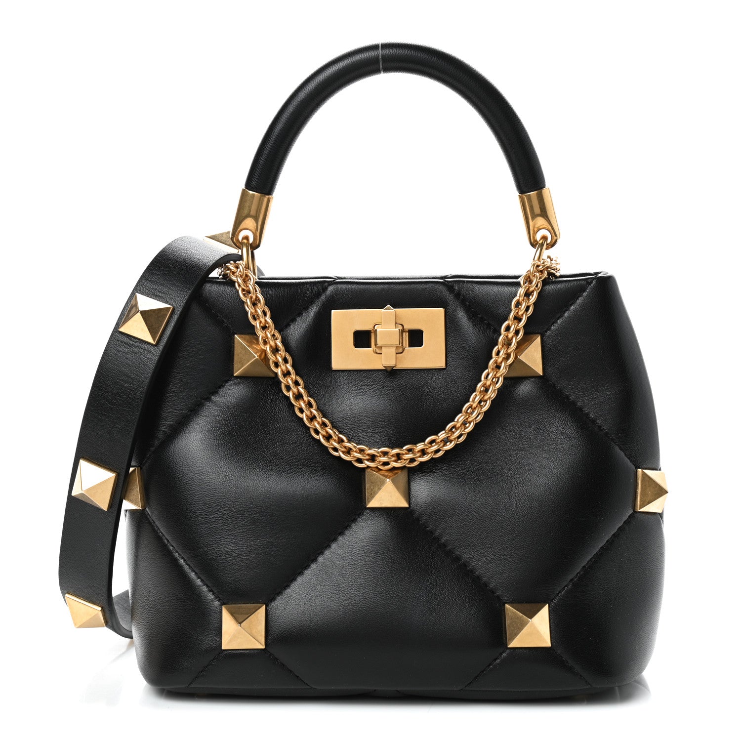Valentino Garavani Nappa Small Roman Stud The Handle Bag Black 1 of 8