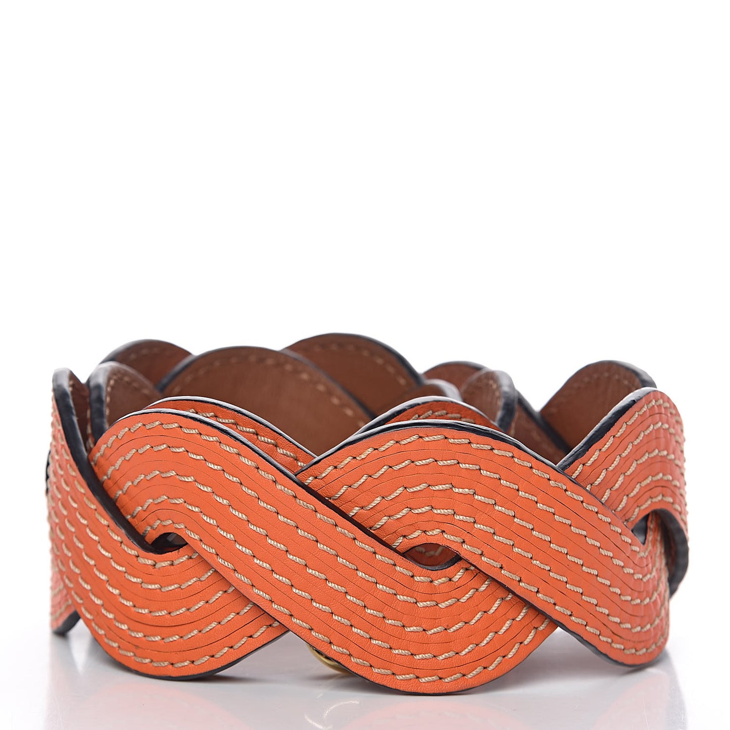 Calfskin Wavy Stitches Strap Tan Orange
