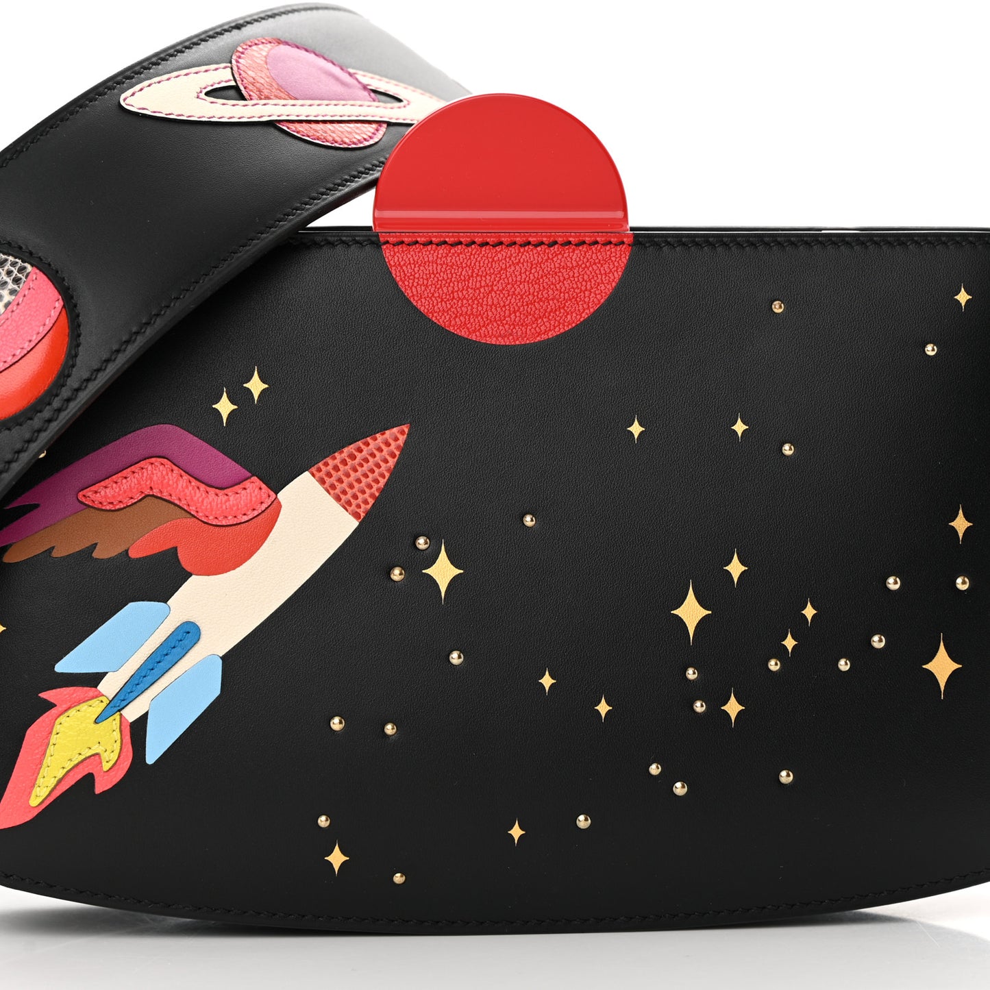 Veau Monsieur Lizard Ostrich Spaceship Sac A Malice Black Multicolor
