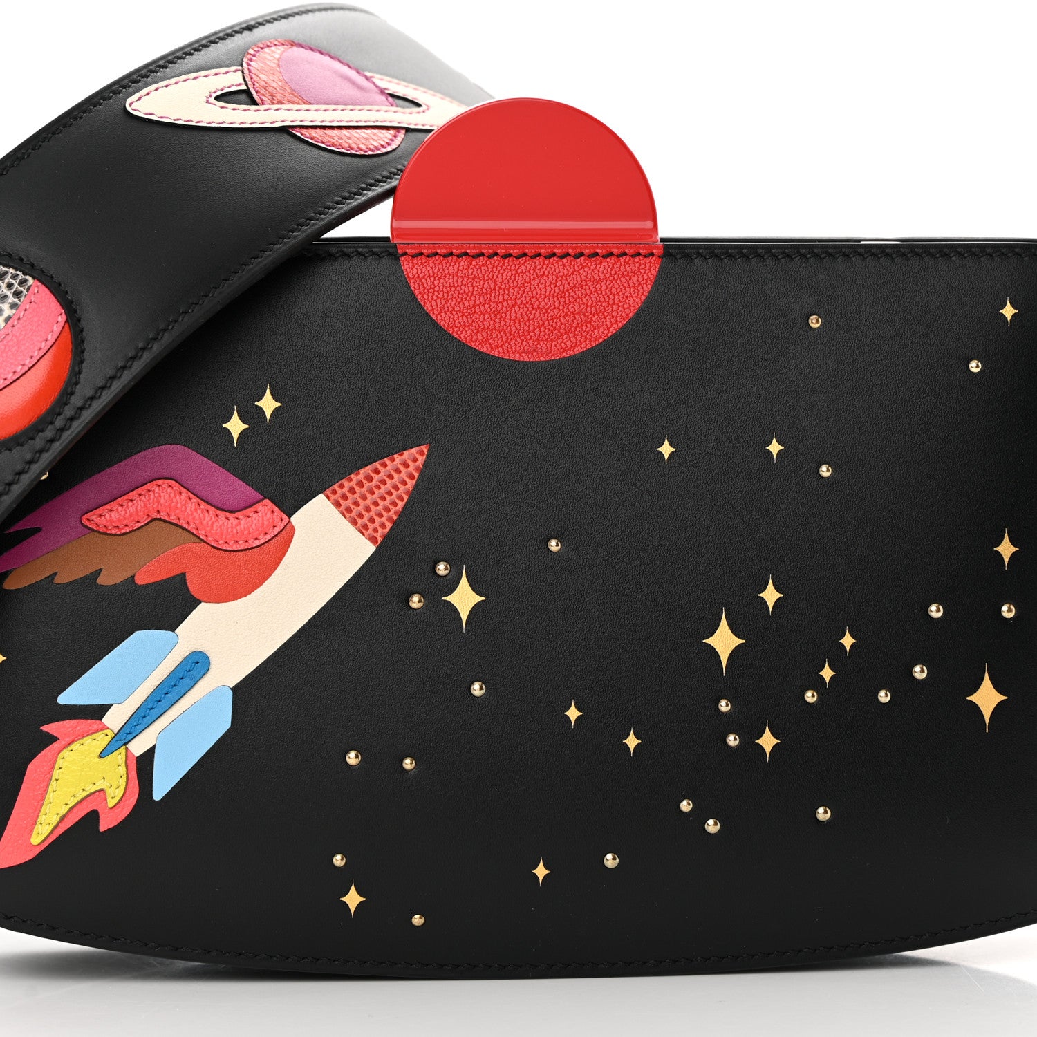 Hermes Veau Monsieur Lizard Ostrich Spaceship Sac A Malice Black Multicolor 8 of 13