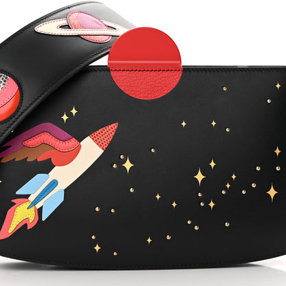 Hermes Veau Monsieur Lizard Ostrich Spaceship Sac A Malice Black Multicolor 8 of 13
