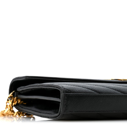 Saint Laurent Grain De Poudre Matelasse Chevron Monogram Chain Wallet Black 9 of 13