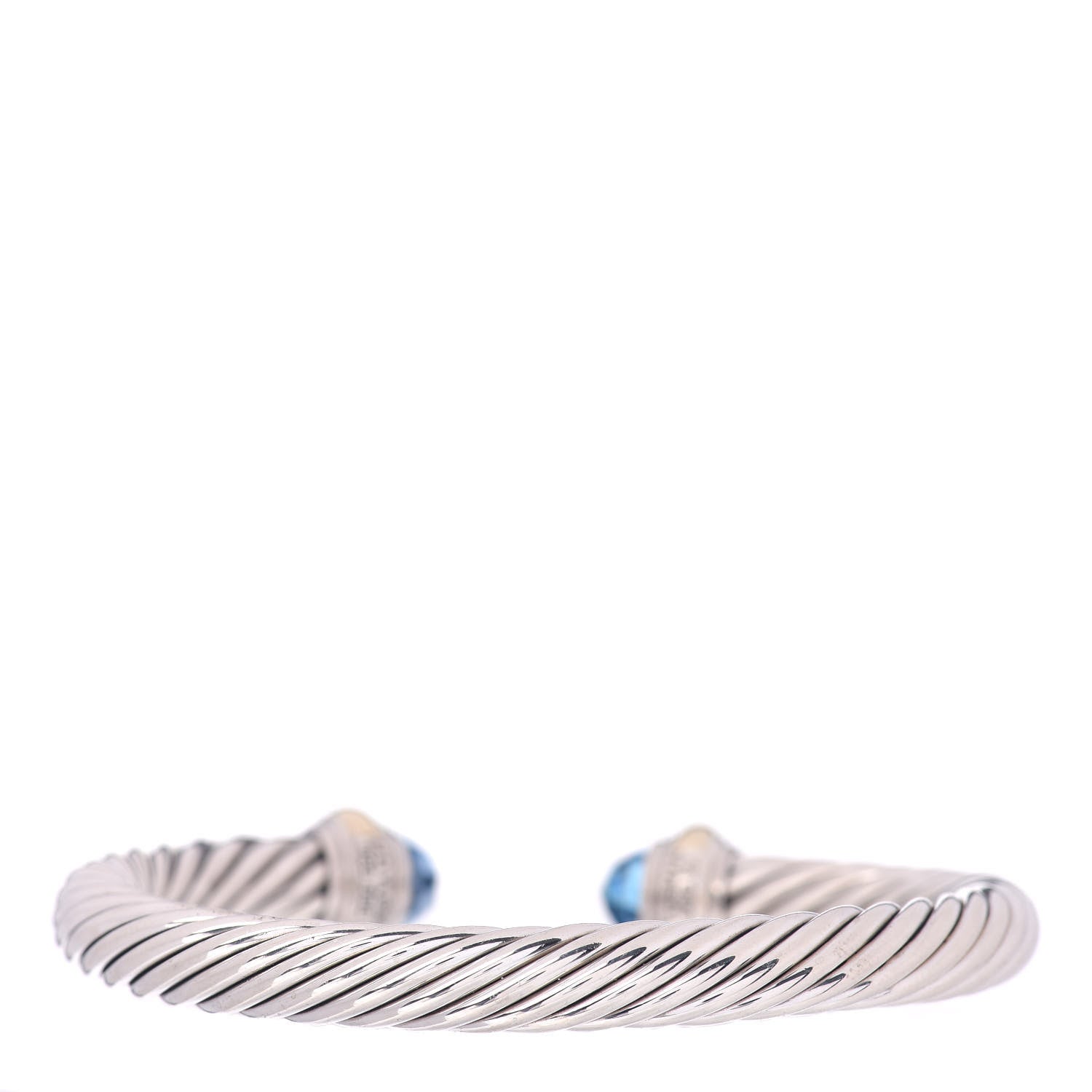 David Yurman Sterling Silver 14K Yellow Gold Blue Topaz 7mm Cable Classics Bracelet 3 of 4