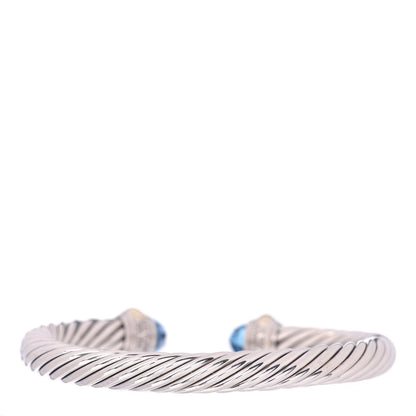 David Yurman Sterling Silver 14K Yellow Gold Blue Topaz 7mm Cable Classics Bracelet 3 of 4