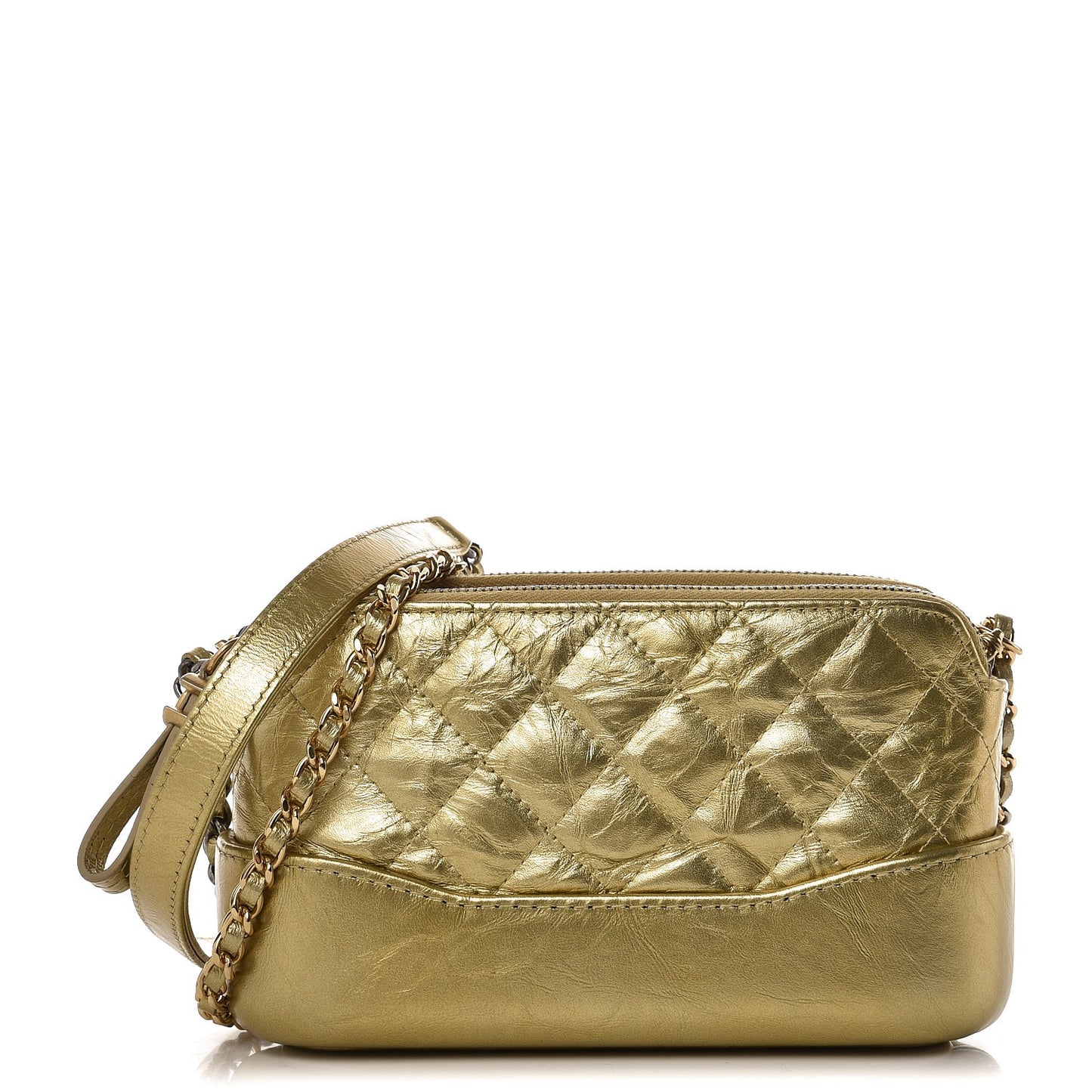 Metallic Aged Calfskin Quilted Small Gabrielle Clutch With Chain Gold
