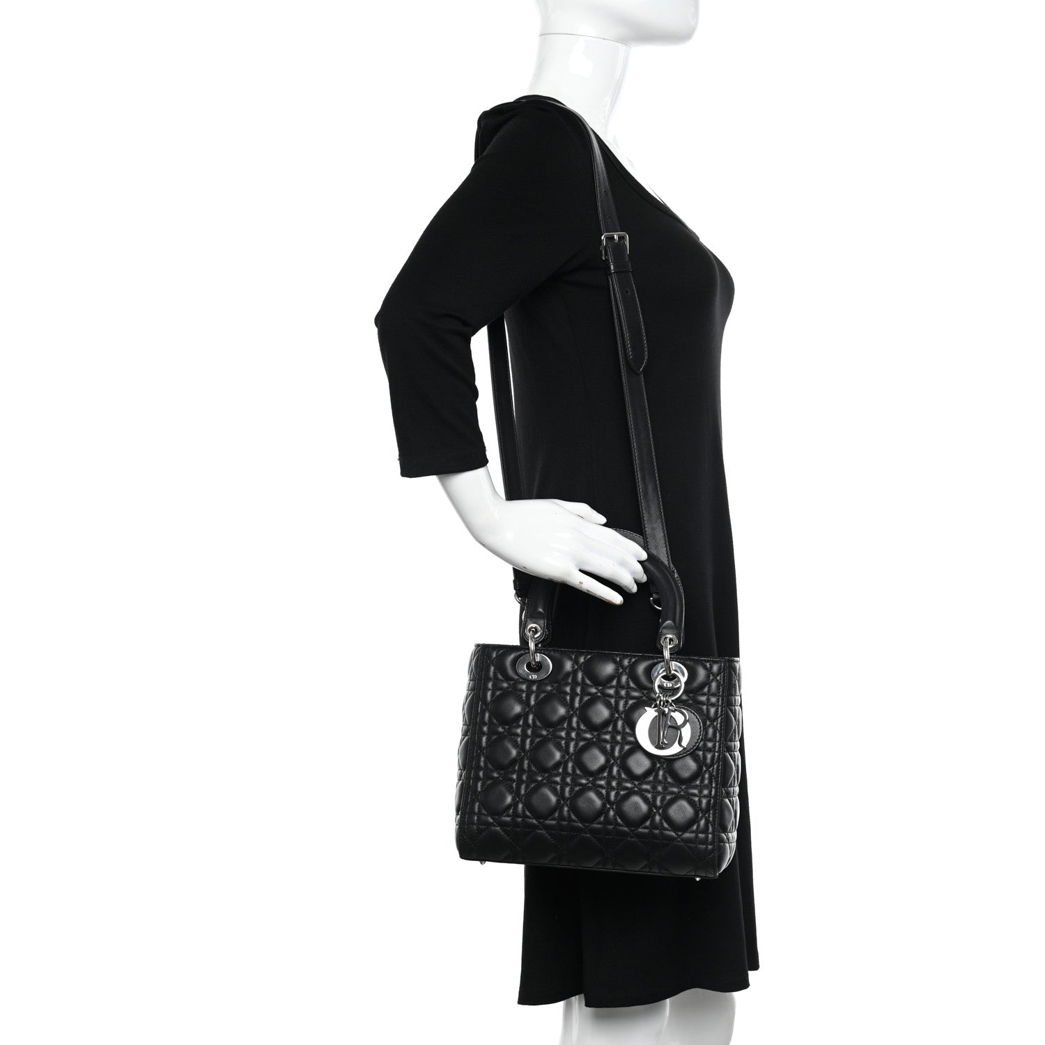 Christian Dior Lambskin Cannage Medium Lady Dior Black 2 of 10