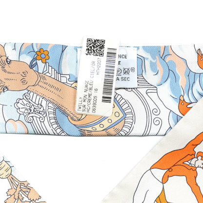 Hermes Silk Sur Mon Nuage Twilly Creme Bleu Ciel Orange 2 of 4