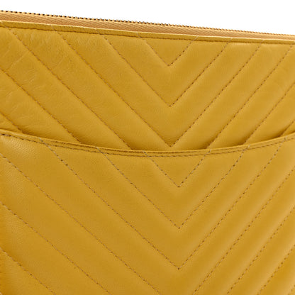 Chanel Lambskin Chevron Quilted Charms Medium Cosmetic Case Yellow 9 of 10