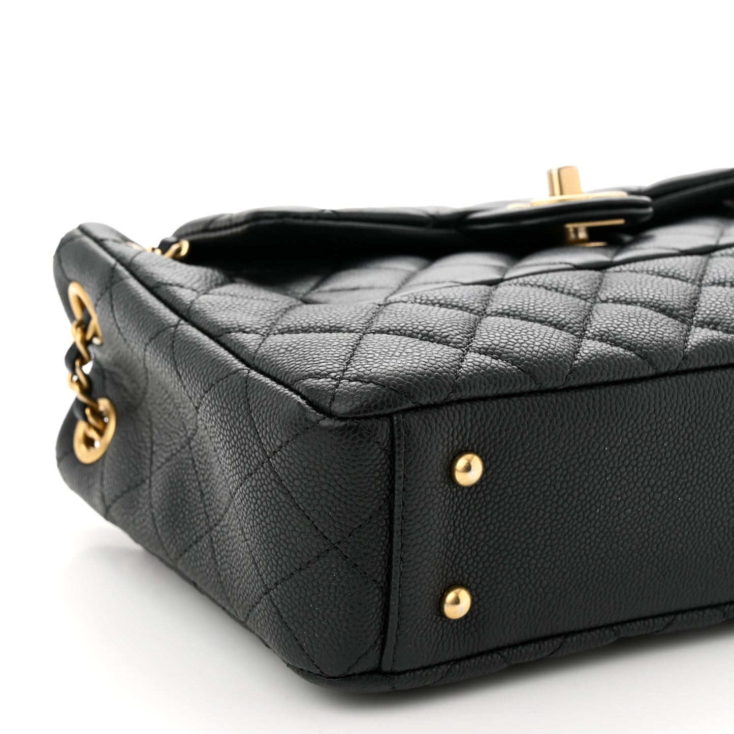 Caviar Calfskin Quilted Small Top Handle Flap Black