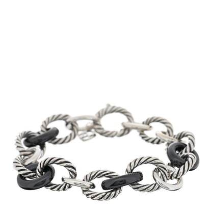 David Yurman Sterling Silver Ceramic 13mm Large Oval Link Bracelet Black 1 of 3