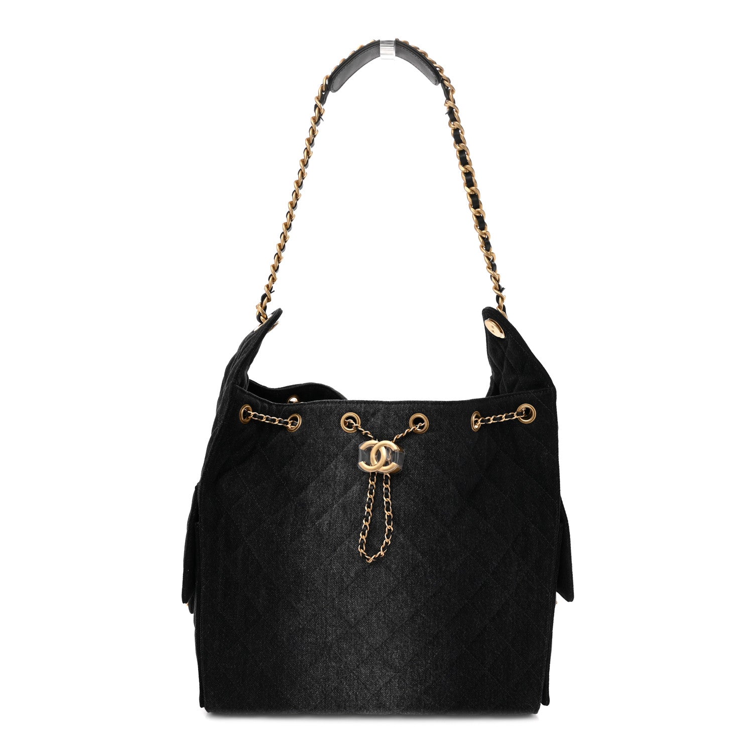 Chanel Washed Denim Quilted Medium Chanel 25 Handbag Black 2 of 21