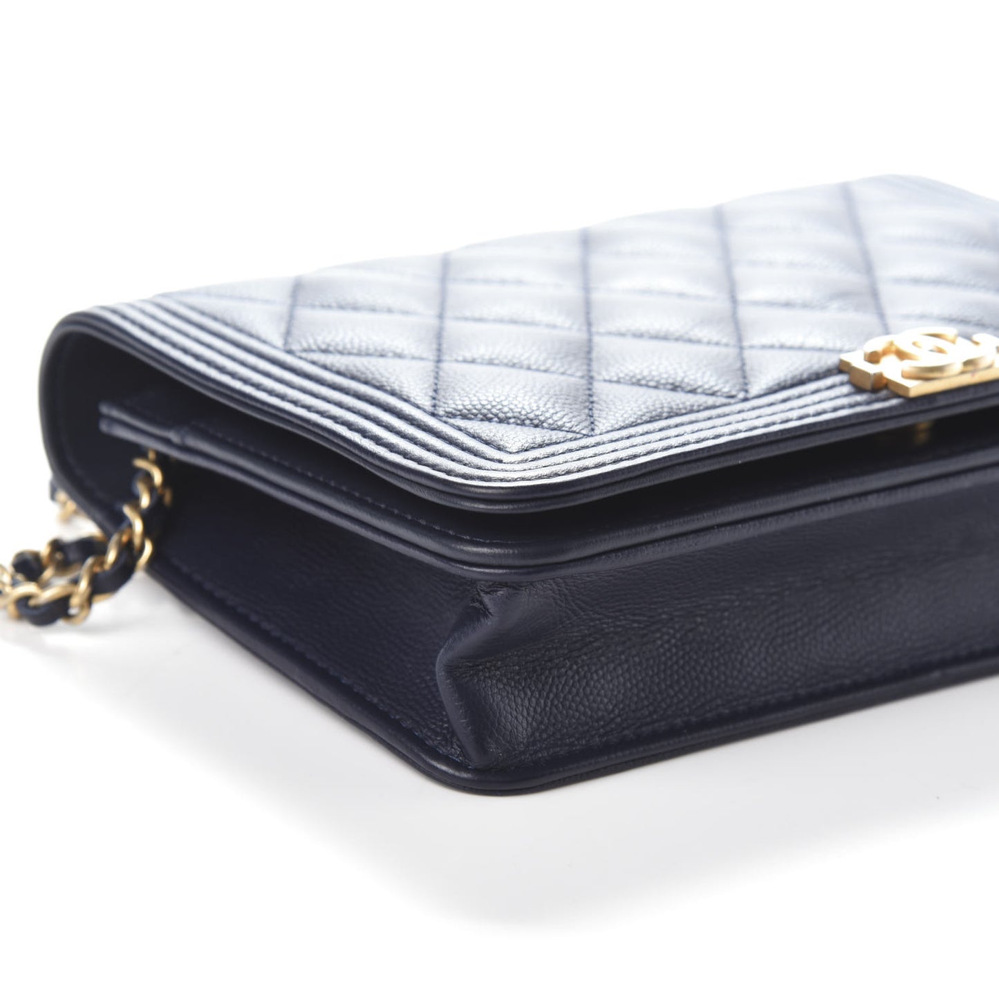 Caviar Quilted Boy Wallet On Chain WOC Navy
