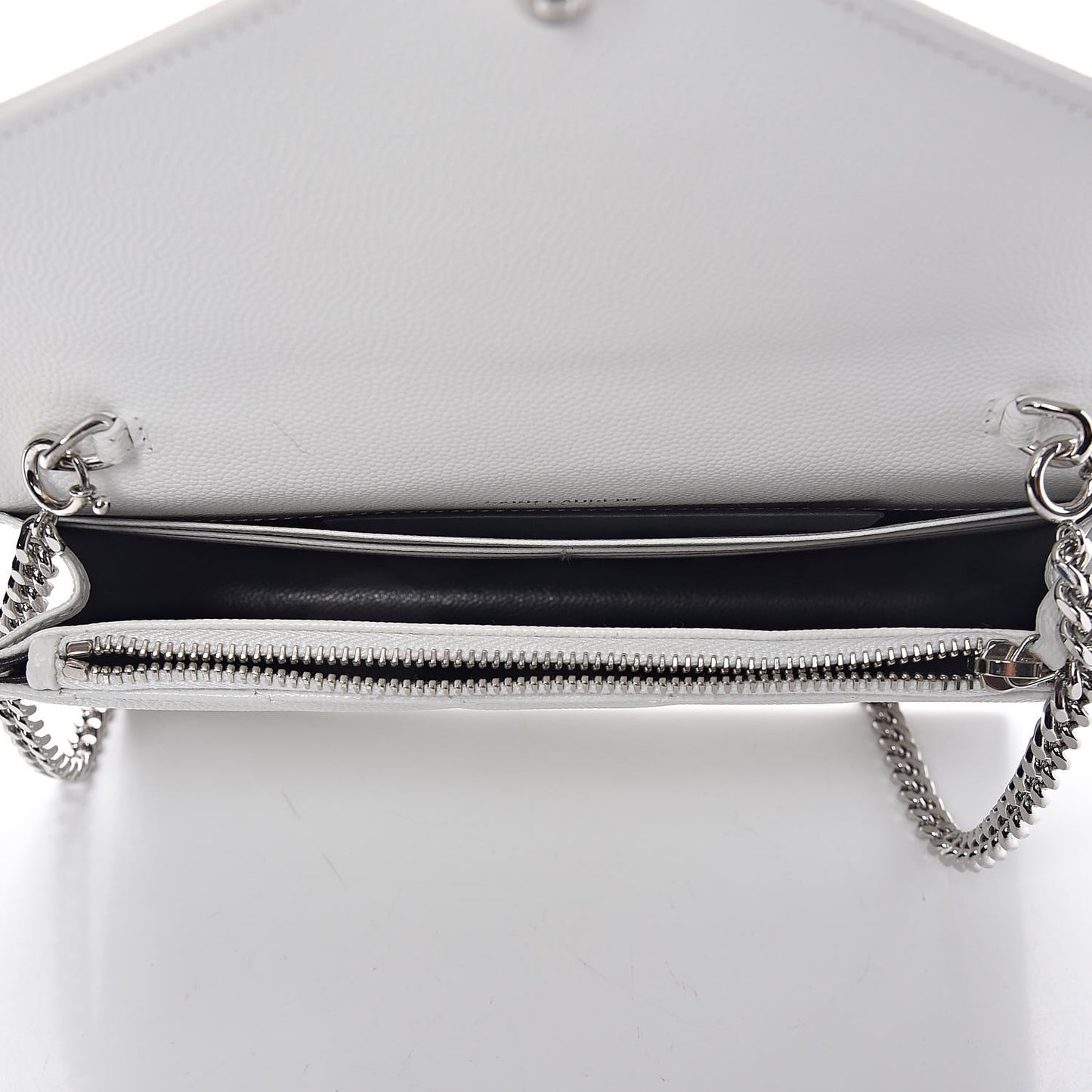 Grain De Poudre Matelasse Chevron Monogram Envelope Chain Wallet Optical White