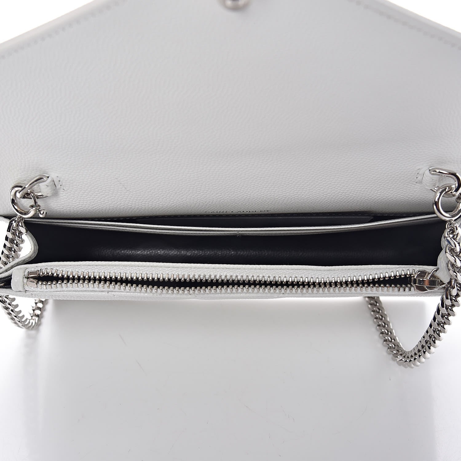 Saint Laurent Grain De Poudre Matelasse Chevron Monogram Envelope Chain Wallet Optical White 5 of 10