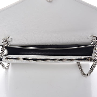 Saint Laurent Grain De Poudre Matelasse Chevron Monogram Envelope Chain Wallet Optical White 5 of 10