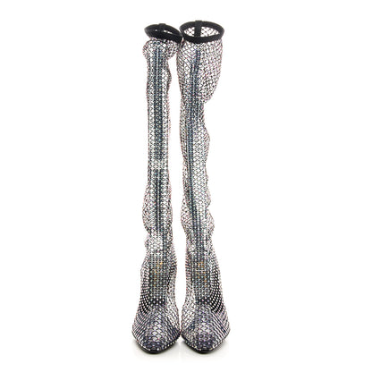Saint Laurent Mesh Crystal Koller 100 Knee High Boots 37 Black 2 of 8