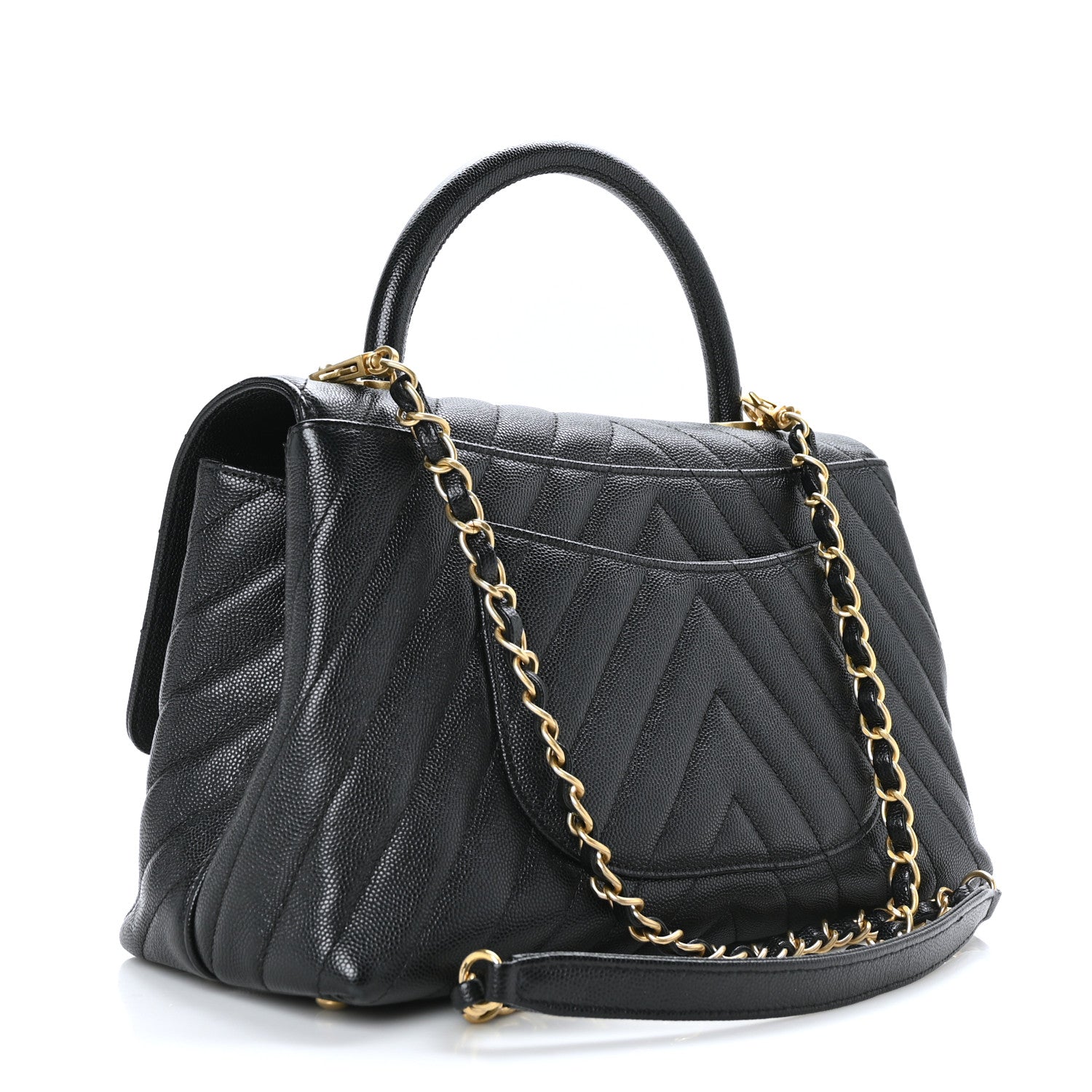 Chanel Caviar Chevron Quilted Small Coco Handle Flap Black 3 of 10