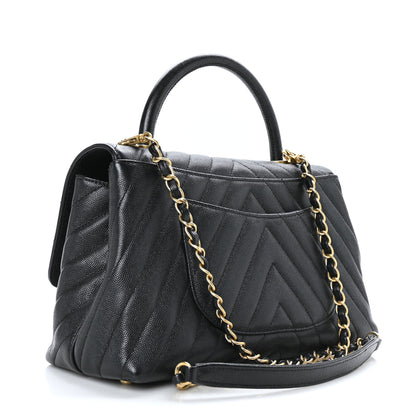 Chanel Caviar Chevron Quilted Small Coco Handle Flap Black 3 of 10