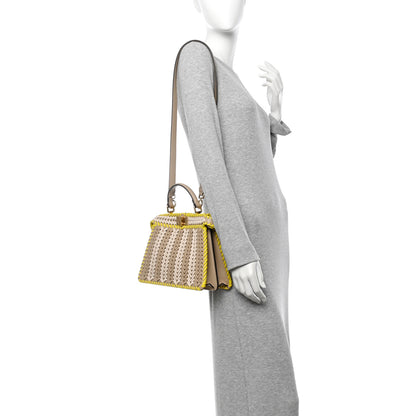 Fendi Vitello King Shiny Nappa Intreccio Small Peekaboo I SEE U Satchel Beige Amido Camel Pomelo 2 of 9