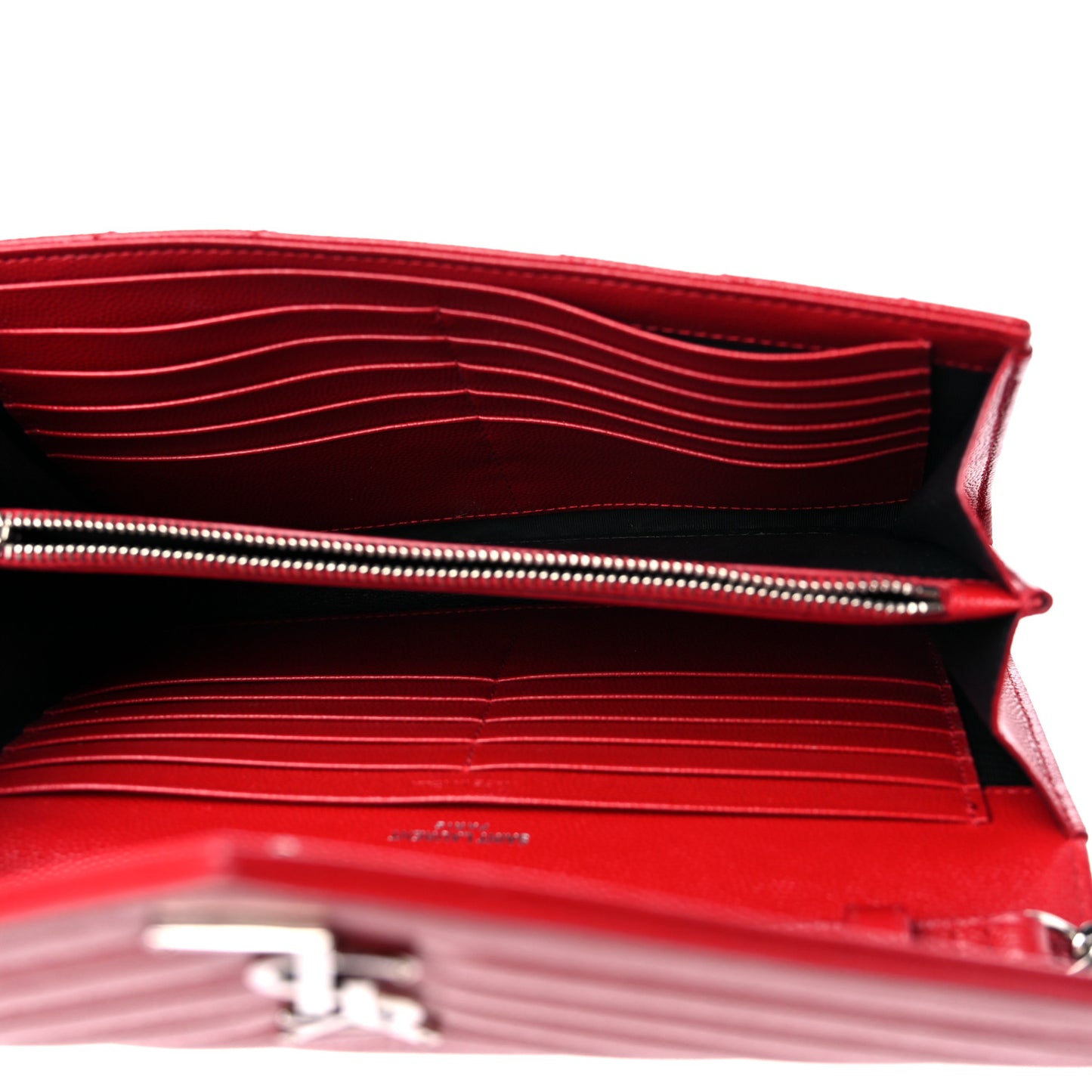 Grain De Poudre Matelasse Chevron Monogram Chain Wallet Red