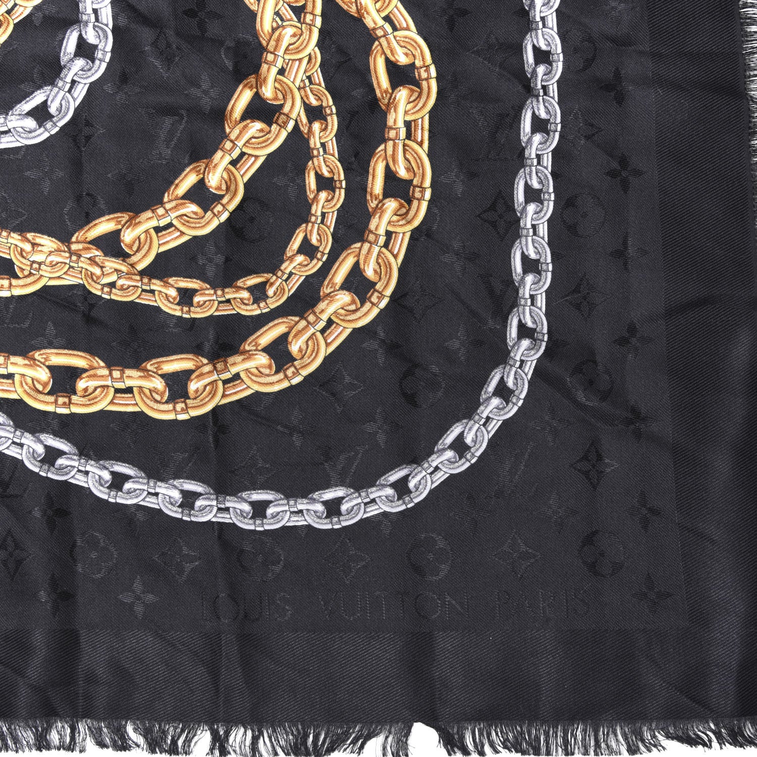 Louis Vuitton Silk Wool Monogram Trompe L'oeil Shawl Black 3 of 3