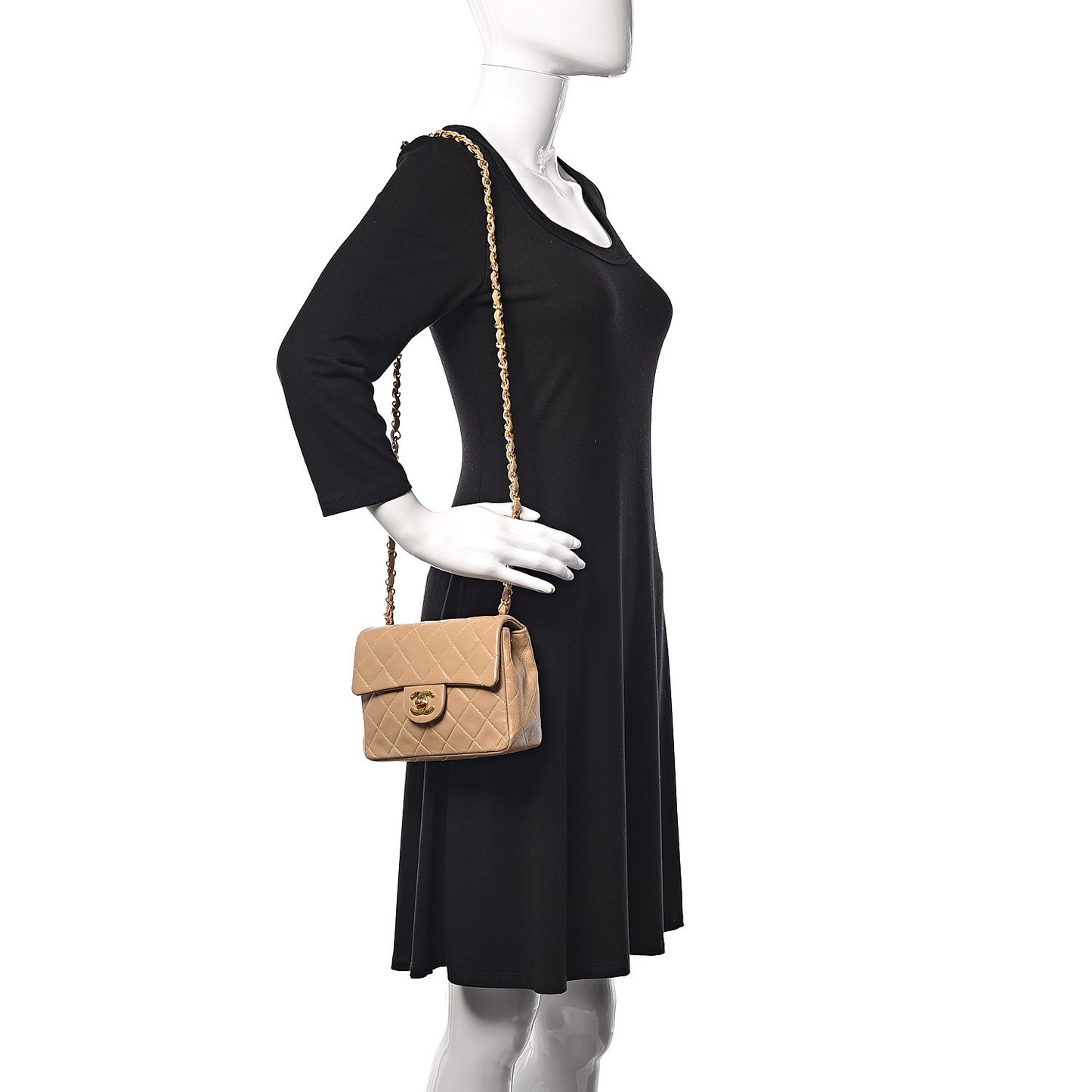 Lambskin Quilted Mini Square Flap Beige