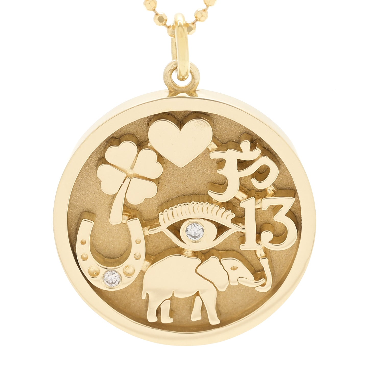 18K Yellow Gold Diamond Good Luck Pendant Necklace