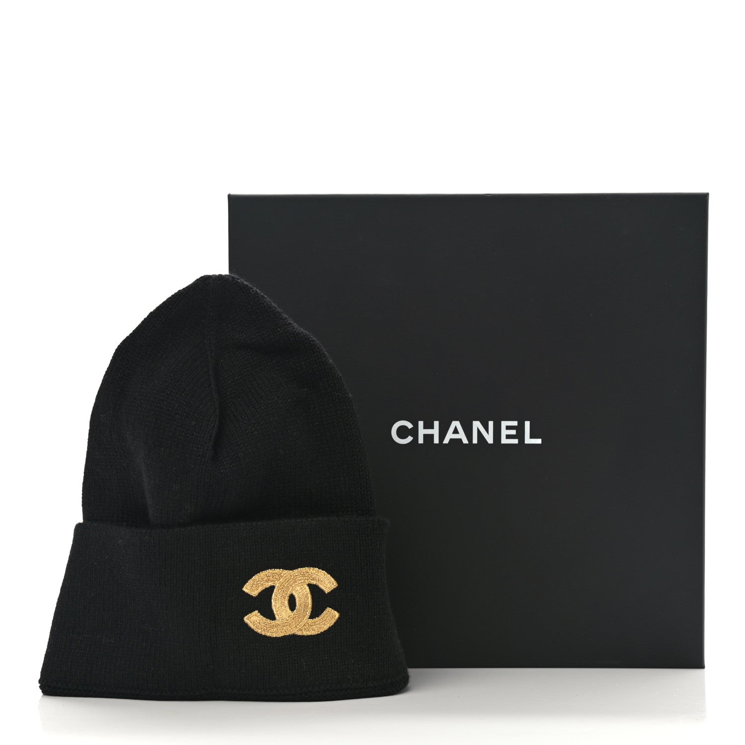 Chanel Cashmere CC Beanie Hat Black Gold 6 of 6