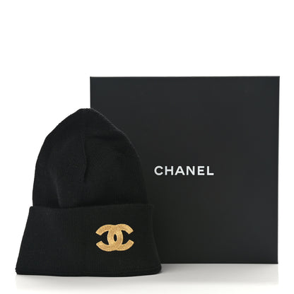 Chanel Cashmere CC Beanie Hat Black Gold 6 of 6