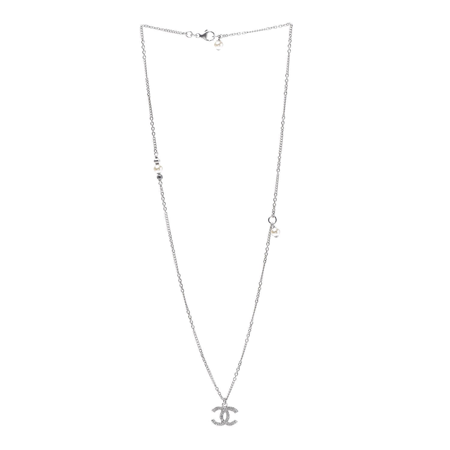 Chanel Crystal CC Necklace Silver 3 of 7