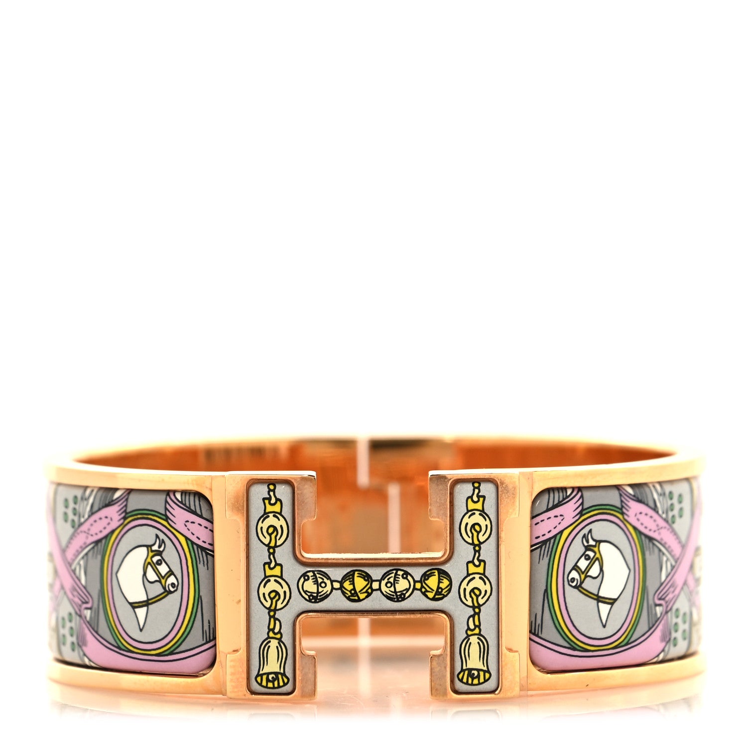 Hermes Enamel Printed Wide Bouquets Selliers Clic Clac H Bracelet GM Gris 1 of 4