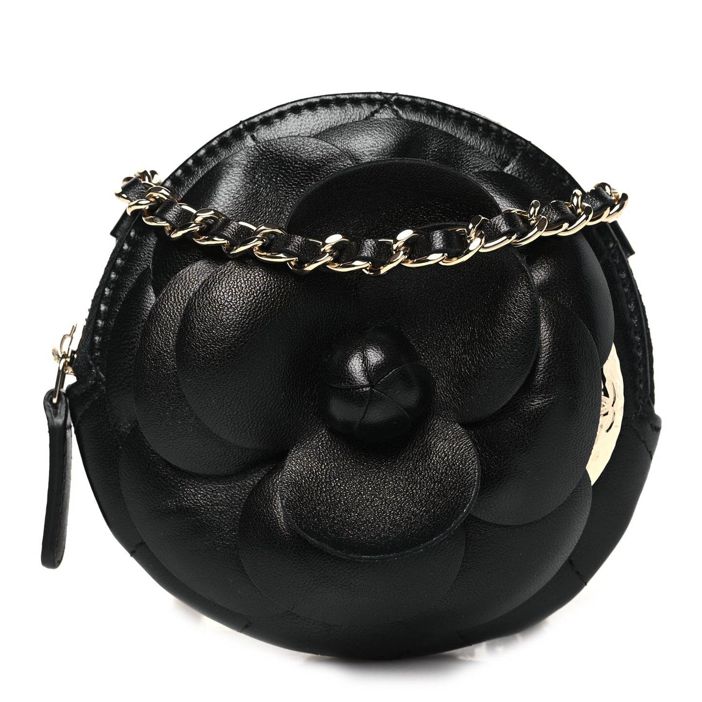 Lambskin Mini Camellia Bouquet Clutch With Chain Black