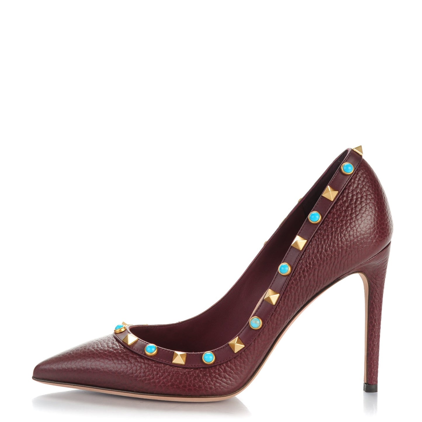 Pebbled Calfskin Rockstud Rolling 100mm Pumps 37 Rubin