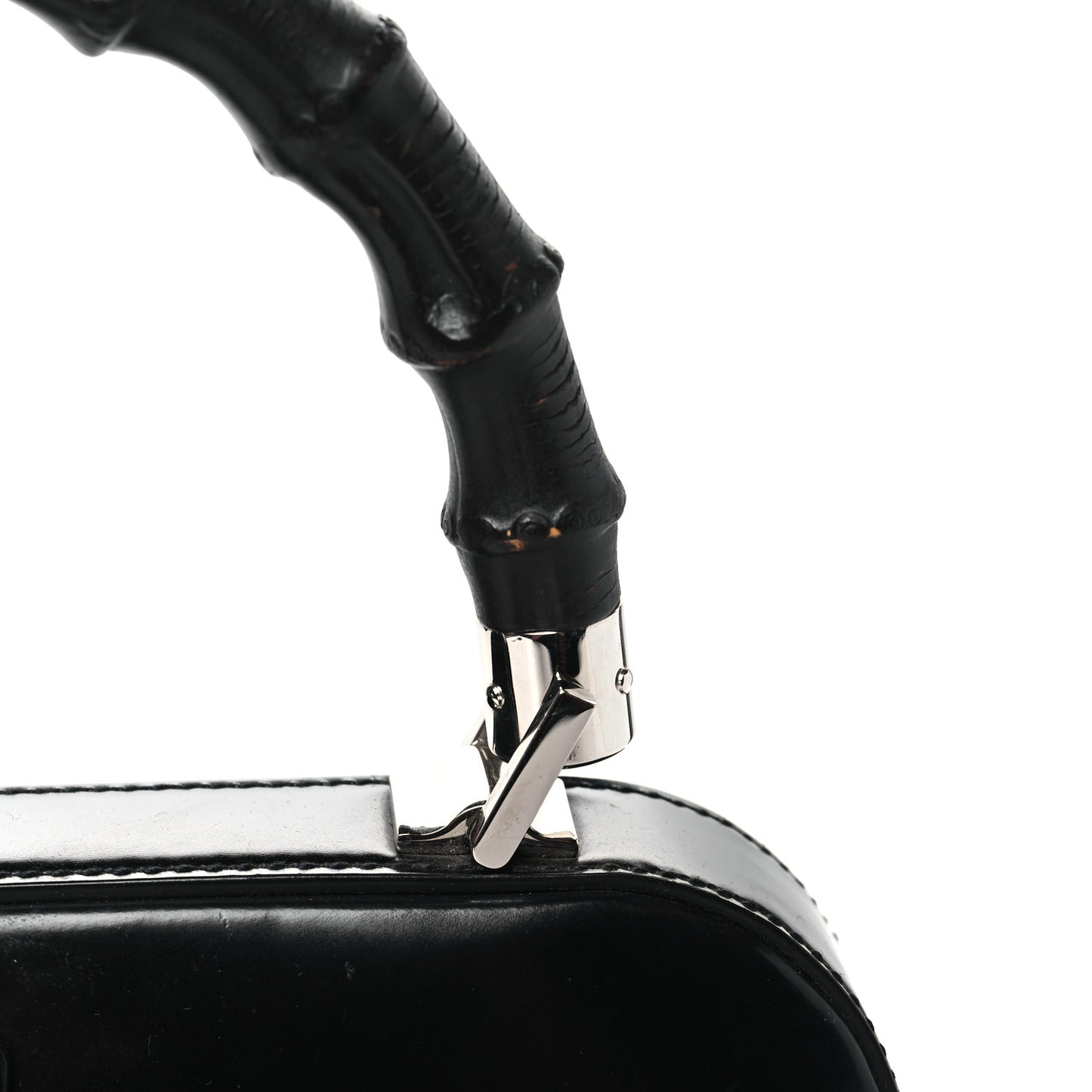 Regent Calfskin Bamboo Medium Lady Lock Top Handle Bag Black