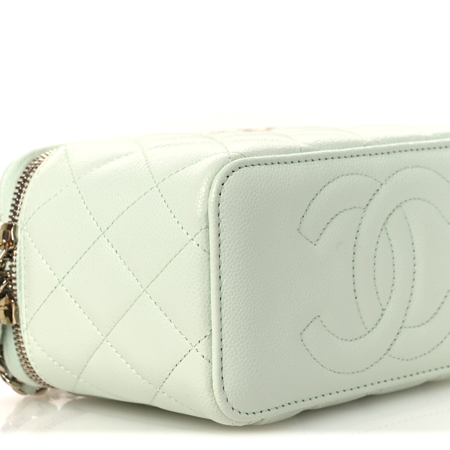 Chanel Caviar Quilted Small Tiny CC Vanity Case With Chain Light Green 9 of 12